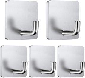 img 4 attached to 🔗 5 Pack Heavy Duty Adhesive Hooks | Stainless Steel Waterproof Towel & Coat Holders | Self Adhesive Kitchen & Bathroom Wall Hooks