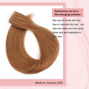 img 3 attached to 🔴 Sixstarhair Наращивание волос Remy Tape In Human Hair - Средняя рыжая, 20 штук прямые невидимые растяжимые на ленте Remy волосы - двусторонние для тонких волос, цвет 30#, 20 дюймов