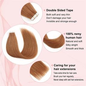 img 2 attached to 🔴 Sixstarhair Наращивание волос Remy Tape In Human Hair - Средняя рыжая, 20 штук прямые невидимые растяжимые на ленте Remy волосы - двусторонние для тонких волос, цвет 30#, 20 дюймов