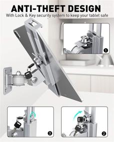 img 1 attached to 📱 Tablet Wall Mount - Fits 7 to 11 Inch Tablets (iPad, Galaxy Tab, Slate, Fire, and More) - Anti-Theft Security Lock and Key - Articulating Swivel Holder for Portrait and Landscape Orientation (Silver)
