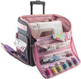 img 4 attached to Everything Mary Deluxe Quilted Pink and Grey Rolling Sewing Machine Tote - Portable Case with 🧵 Wheels & Handle - Fits Most Brother & Singer Sewing Machines - Sewing Bag for Easy Transportation