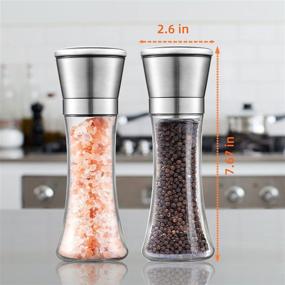 img 2 attached to 🌶️ Premium 304 Stainless Steel Pepper Grinder Set with Ceramic Blades - Adjustable Coarseness, Sea Salt and Black Peppercorn Mill Combo!