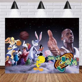 img 2 attached to Space Jam Basketball Court Backdrop - Children Boys Themed Birthday 🏀 Party Photography Background, Kids Sport Stadium Decoration Banner for Photo Booths Supplies