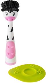 img 3 attached to 🧽 Vigar Mooo 10-Inch Dish Brush with Soap Dispenser and Spatula, Green/Pink/Black/White Options