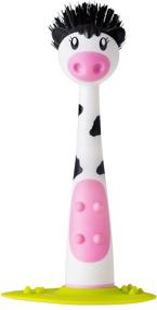 img 4 attached to 🧽 Vigar Mooo 10-Inch Dish Brush with Soap Dispenser and Spatula, Green/Pink/Black/White Options