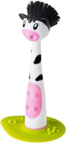 img 2 attached to 🧽 Vigar Mooo 10-Inch Dish Brush with Soap Dispenser and Spatula, Green/Pink/Black/White Options