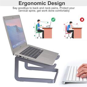 img 2 attached to Gray Aluminum Foldable Laptop Stand - Portable Ergonomic Riser Holder for MacBook Pro/Air, HP, Lenovo, Sony, Dell & More 10-15.6” Laptops