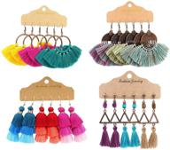 🌈 bohemian geometric circle triangle fan thread layered tassel earrings with colorful threads - national style, circular sector design, long tiered tassel dangle for women and girls - fashion jewelry gifts logo