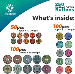 img 1 attached to 🧵 250 Bulk Mix Sizes Vintage Mandala Wood Buttons for Crafts - Colorful Decorative Sewing Button Embellishments - DIY Art Projects, Knitting, Scrapbooking - Garment Accessories Making, Card, Crochet