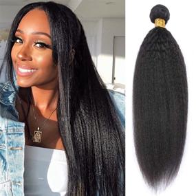 img 4 attached to 🏾 9A Brazilian Kinky Straight Human Hair Weave Extensions - 10" Natural Black Bundle for Black Women by Msgem Yaki Straight