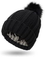 🧢 muryobao women's satin-lined winter beanie hat with faux fur pom - cuffed warm knit skull cap | seo-optimized logo