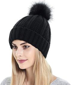 img 3 attached to 🧢 Muryobao Women's Satin-Lined Winter Beanie Hat with Faux Fur Pom - Cuffed Warm Knit Skull Cap | SEO-Optimized