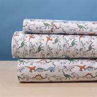 elevate your bedroom with an elegant home white orange green dinosaurs 3 piece printed sheet set - perfect for boys/kids/teens! # dinosaur (twin size) logo