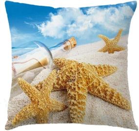 img 1 attached to 🌊 7COLORROOM Nautical Coastal Decor Pillow Covers: 4 Pack of Starfish/Seashell/Sand/Conch Designs - Perfect 18 x 18 Inch Sea Theme Home Decorative Pillowcases