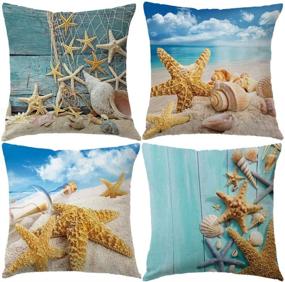 img 4 attached to 🌊 7COLORROOM Nautical Coastal Decor Pillow Covers: 4 Pack of Starfish/Seashell/Sand/Conch Designs - Perfect 18 x 18 Inch Sea Theme Home Decorative Pillowcases