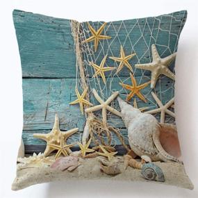 img 3 attached to 🌊 7COLORROOM Nautical Coastal Decor Pillow Covers: 4 Pack of Starfish/Seashell/Sand/Conch Designs - Perfect 18 x 18 Inch Sea Theme Home Decorative Pillowcases