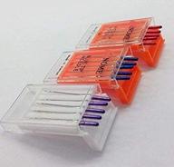 versatile sew-link needle set: blue tip (size 11), purple tip (janome stretch size 14), red tip (size 14) logo