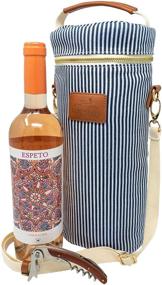 img 3 attached to Single Bottle Wine Tote Bag - BYOB 1 Wine Bag - Includes Free Wooden Corkscrew - Canvas Wine Carrier - Perfect Wine Lover Gift for Her (Navy Striped, Single)