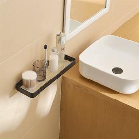 img 2 attached to Stylish Wall Mounted Tempered Glass Bathroom Shelf - 16 inch, Matte Black – Organize Your Shower Space!