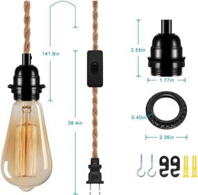 img 3 attached to 🔌 DORESshop Vintage Plug-in Hanging Light Kit with On/Off Switch – 15FT Twisted Hemp Rope Pendant Cord for Industrial Pendant Lighting, E26 Socket, DIY Farmhouse Lamp Cable