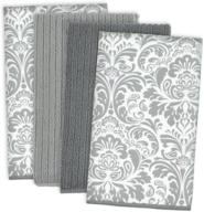 🧽 dii microfiber multi-purpose cleaning towels for kitchens, dishes, car, dusting & drying rags - set of 4, 16 x 19 inches, gray damask design logo