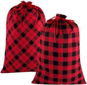 img 4 attached to 🎅 Aneco 2 Packs Santa's Toy Bag Christmas Cotton Drawstring Bags Buffalo Plaid Gift Wrapping Goody Treat Bag for Christmas Party Favor Supplies, Large Size 80 x 55 cm