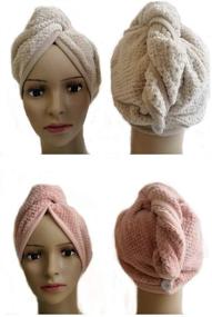 img 3 attached to 🍍 2-Pack Pineapple Hair Towel Set with Microfiber Head Wrap, Shower Cap, Dry Hair Cap, Sleep Cap - Soft, Absorbent, and Fluffy Hair Towel for Women and Girls (Pink & Khaki)