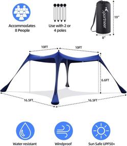 img 1 attached to 🏖️ Sportneer 10x10 FT Sun Shelter Beach Tent UPF50+, Stability Poles, Sand Shovel, Ground Pegs - Portable Sun Shade for Beaching, Camping, Sporting Events, Fishing, Backyard, Picnics