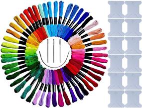 img 4 attached to Vibrant Rainbow Embroidery Floss Pack - Ideal for Cross Stitch, Friendship Bracelets, Crafts - 50 Skeins, Free Needles & Bobbins