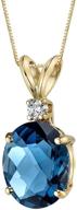 exquisite peora london blue topaz pendant: genuine diamond accent, 14k yellow gold, oval shape, 10x8mm, 3 carats total logo