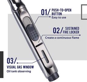 img 3 attached to 🔥 VEXO Torch Lighter Refillable and Windproof Butane Fuel Kitchen Lighter with Fire Lock and Gas Window for Grill BBQ Candle Cooking Camping - Gunmetal (Butane NOT Included)