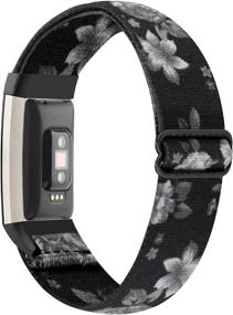 img 4 attached to 🌺 YONWORTH Упругий ремешок для часов Fitbit Charge 2, регулируемый эластичный нейлоновый петлевой ремешок, мягкие браслеты на запястье, спортивная замена для женщин и мужчин - черный и белый цветок