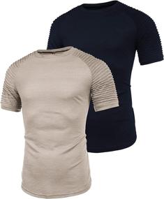 img 3 attached to 👕 COOFANDY Men's 2-Pack Fitted T-Shirts with Pleats Sleeves for Workout, Gym, and Longline Designer Tee