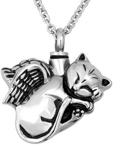 img 4 attached to Captivating Stainless Steel Cat Angel Urn Necklace for Pet Ashes - Cherished Cremation Jewelry & Memorial Keepsake