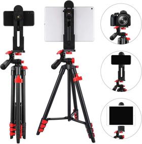 img 4 attached to 53-Inch Aluminum Tablet Tripod: Lightweight Selfie Stand for iPhone, iPad Pro, Camera, and Mobile Phones - Red