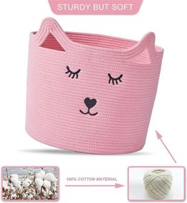 img 2 attached to 🐱 InfiBay Baby Nursery Organizer: Cute Cat Design Toy Storage Bin for Nursery – Pink Cotton Rope Basket with Handles