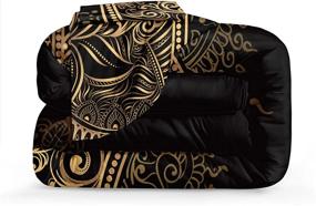 img 1 attached to 🖤 Bohemian Hamsa Hand Comforter Set: Luxurious Black & Gold Bedding with Golden Hand of Fatima, Floral Prints - King Size