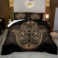 🖤 bohemian hamsa hand comforter set: luxurious black & gold bedding with golden hand of fatima, floral prints - king size logo