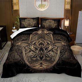 img 3 attached to 🖤 Bohemian Hamsa Hand Comforter Set: Luxurious Black & Gold Bedding with Golden Hand of Fatima, Floral Prints - King Size