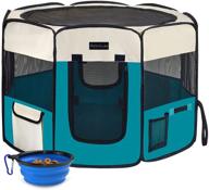 autokcan dog playpen: waterproof portable foldable pet tent for small/medium dogs & cats, indoor/outdoor use, includes collapsible travel bowl logo