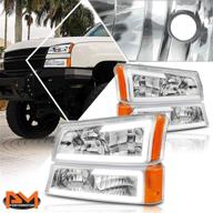 [4pcs] bumper lamps headlights assembly w/led drl stripe compatible with 2003-2007 silverado avalanche lights & lighting accessories logo