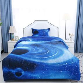 img 3 attached to 🌌 uxcell Twin Galaxy White Blue Comforter Set - Outer Space Themed Bedding with 3D Design - All-Season Down Alternative Quilted Duvet - Reversible - Includes Comforter & Pillowcase