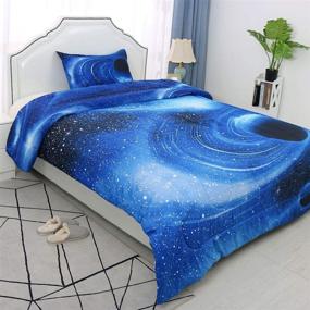 img 2 attached to 🌌 uxcell Twin Galaxy White Blue Comforter Set - Outer Space Themed Bedding with 3D Design - All-Season Down Alternative Quilted Duvet - Reversible - Includes Comforter & Pillowcase