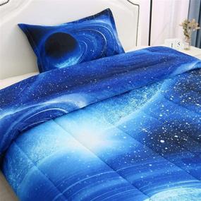 img 1 attached to 🌌 uxcell Twin Galaxy White Blue Comforter Set - Outer Space Themed Bedding with 3D Design - All-Season Down Alternative Quilted Duvet - Reversible - Includes Comforter & Pillowcase