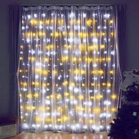 img 4 attached to 🌟 HEYFUNi Curtain Lights 304 LEDs, 9.8ftX9.8ft 30V 8 Modes Safety Window Lights for Home Wedding Christmas Party Patio Lawn Garden Bedroom Outdoor Indoor Wall Decorations - Warm White+White