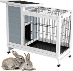 img 3 attached to 🏡 Aoxun 2-Story Rabbit Hutch: Indoor/Outdoor Bunny Cage with Waterproof Roof & Trays - Guinea Pig Cage Wooden Rabbit House for Small Animals Outside