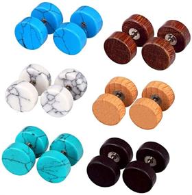 img 4 attached to 🔴 Longbeauty Wood & Stone Faux Flesh Ear Tunnels - Expanders, Plugs, and Stretcher from 00G-0G in 6/9 Pair Set