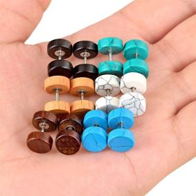 img 3 attached to 🔴 Longbeauty Wood & Stone Faux Flesh Ear Tunnels - Expanders, Plugs, and Stretcher from 00G-0G in 6/9 Pair Set