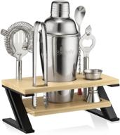 🍹 ultimate mixology bartender kit and cocktail shaker set for drink mixing, complete mixology set with 7 high-quality bar tools and bamboo stand, ideal home cocktail kit - silver logo