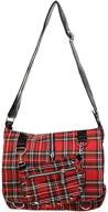 🔥 bold red tartan plaid print punk messenger cross body handbag purse: stand out in style! logo